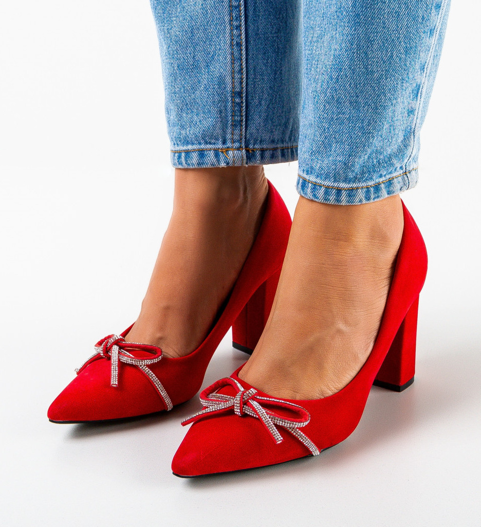 Pantofi Nieve Rosii Eleganți cu Toc - imagine 4