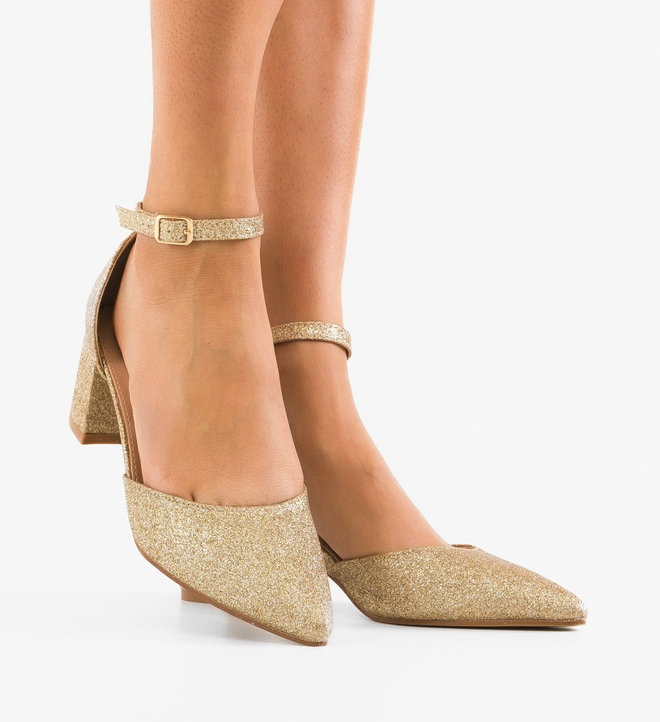 Pantofi Dama Aurii cu Toc | Eleganță
