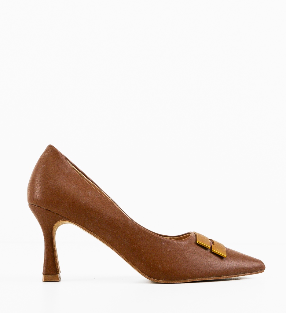 Pantofi dama Jaxy Camel cu toc elegant - imagine 4