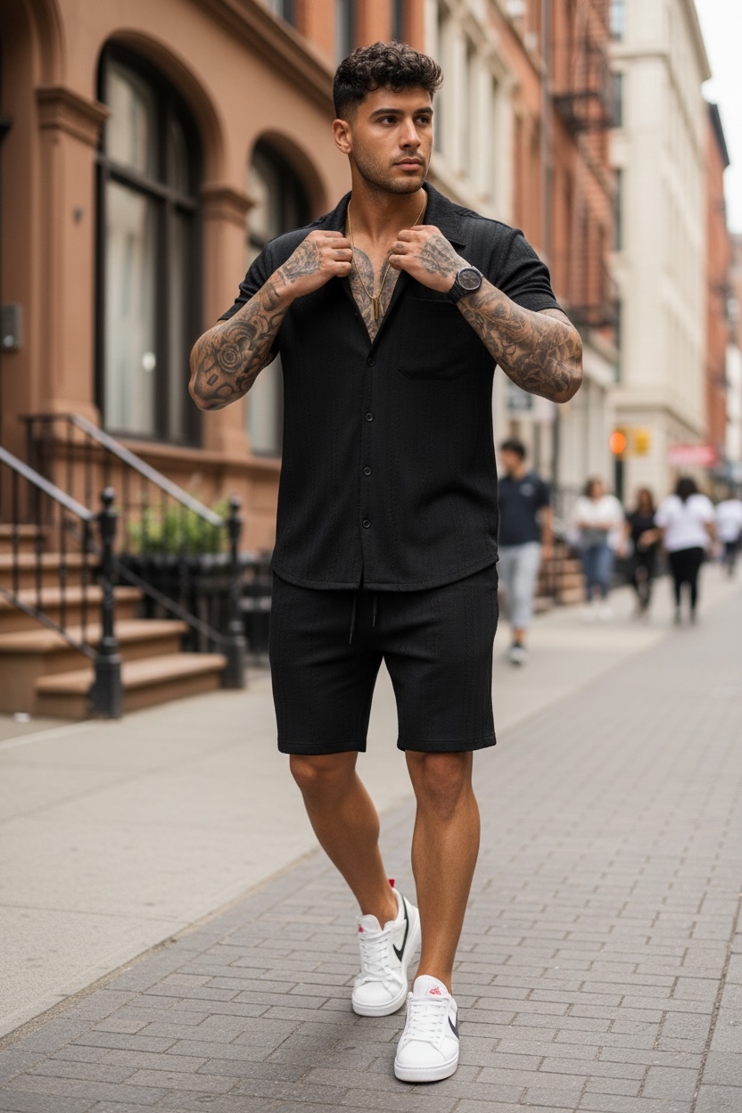 Compleu Vară Camasă & Pantaloni Negru