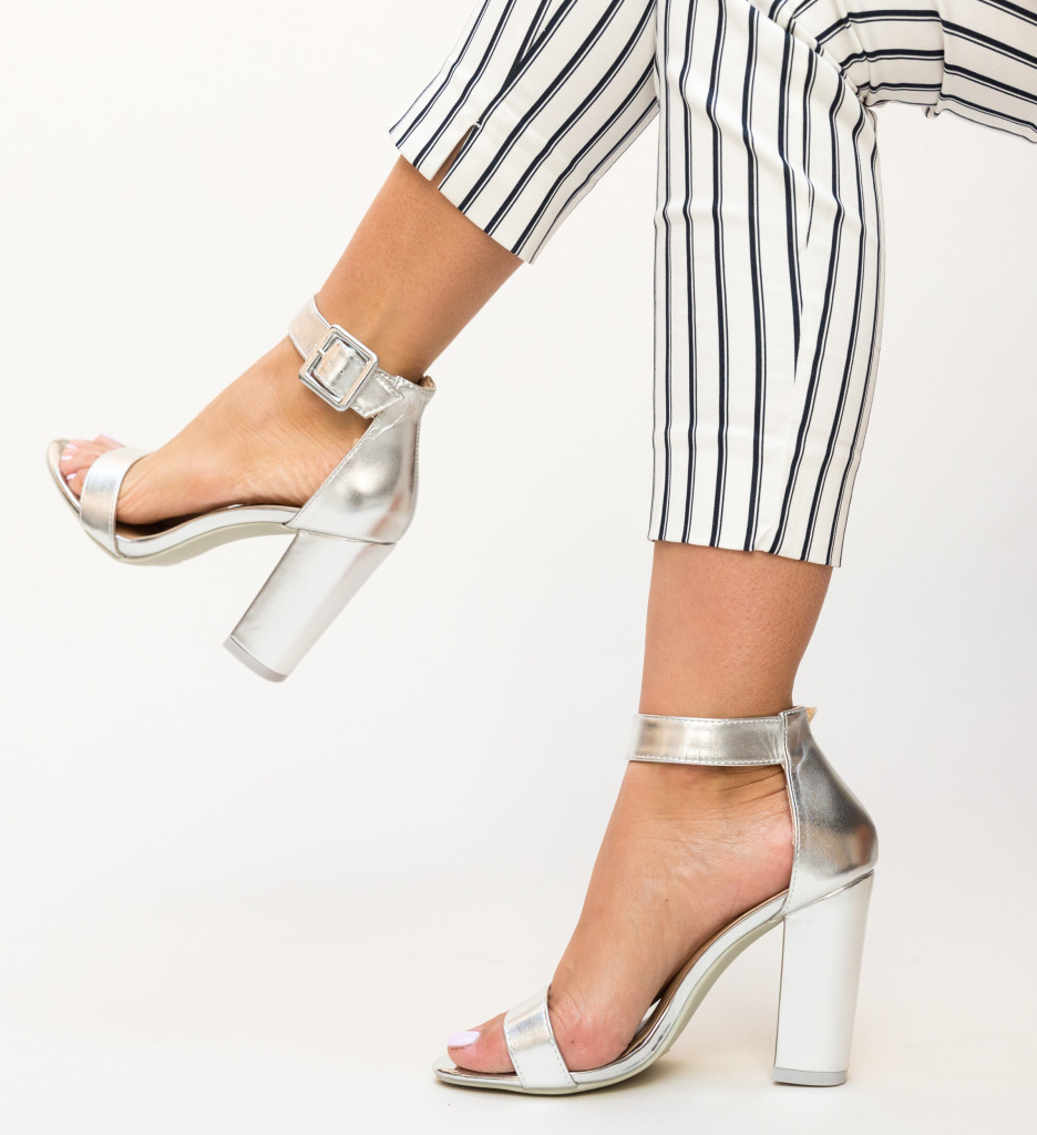 Sandale Step Argintii cu Toc | Eleganță Modernă - imagine 2