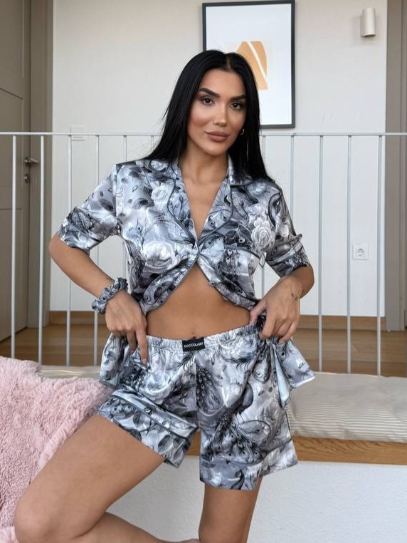 Set Pijama Dama 2 Piese Delis Satin Sidefat - imagine 2