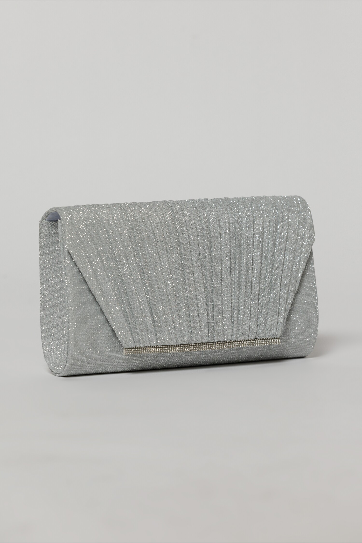 Clutch Elegant Argintiu din Lurex cu Lanț Detasabil