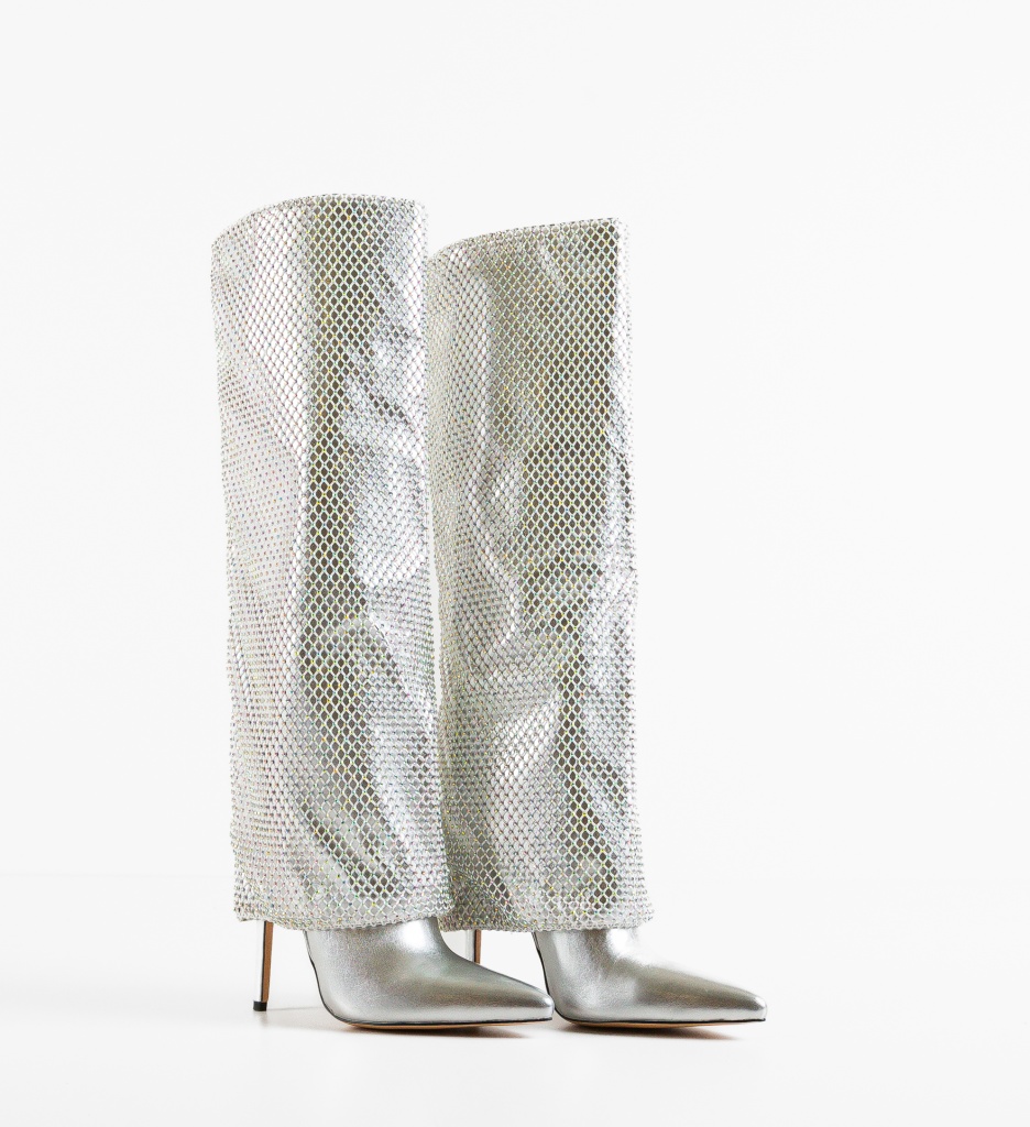 Cizme Skaa Argintii Depurtat - Eleganță Metalică - imagine 8