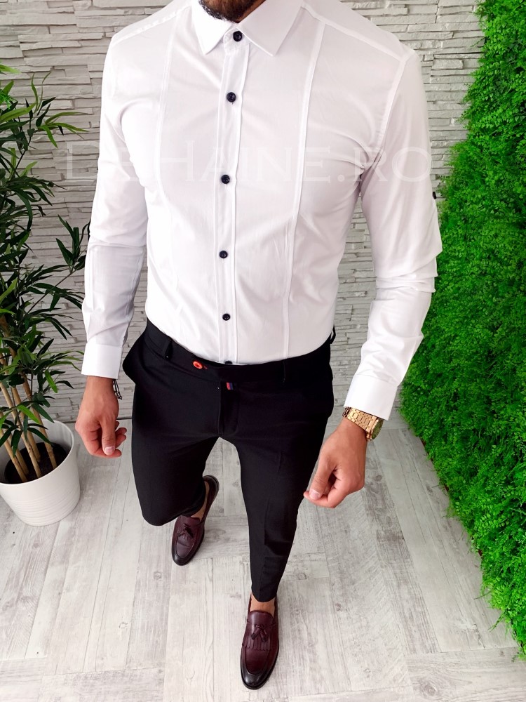 Cămăși bărbați elegante slim fit cu imprimeu