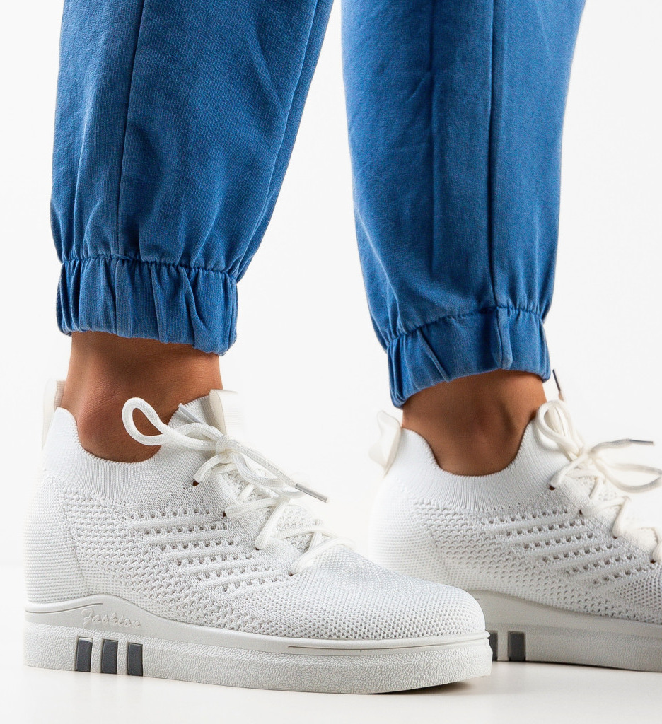 Sneakers Staplic Dama Albi - Confort și Stil - imagine 2