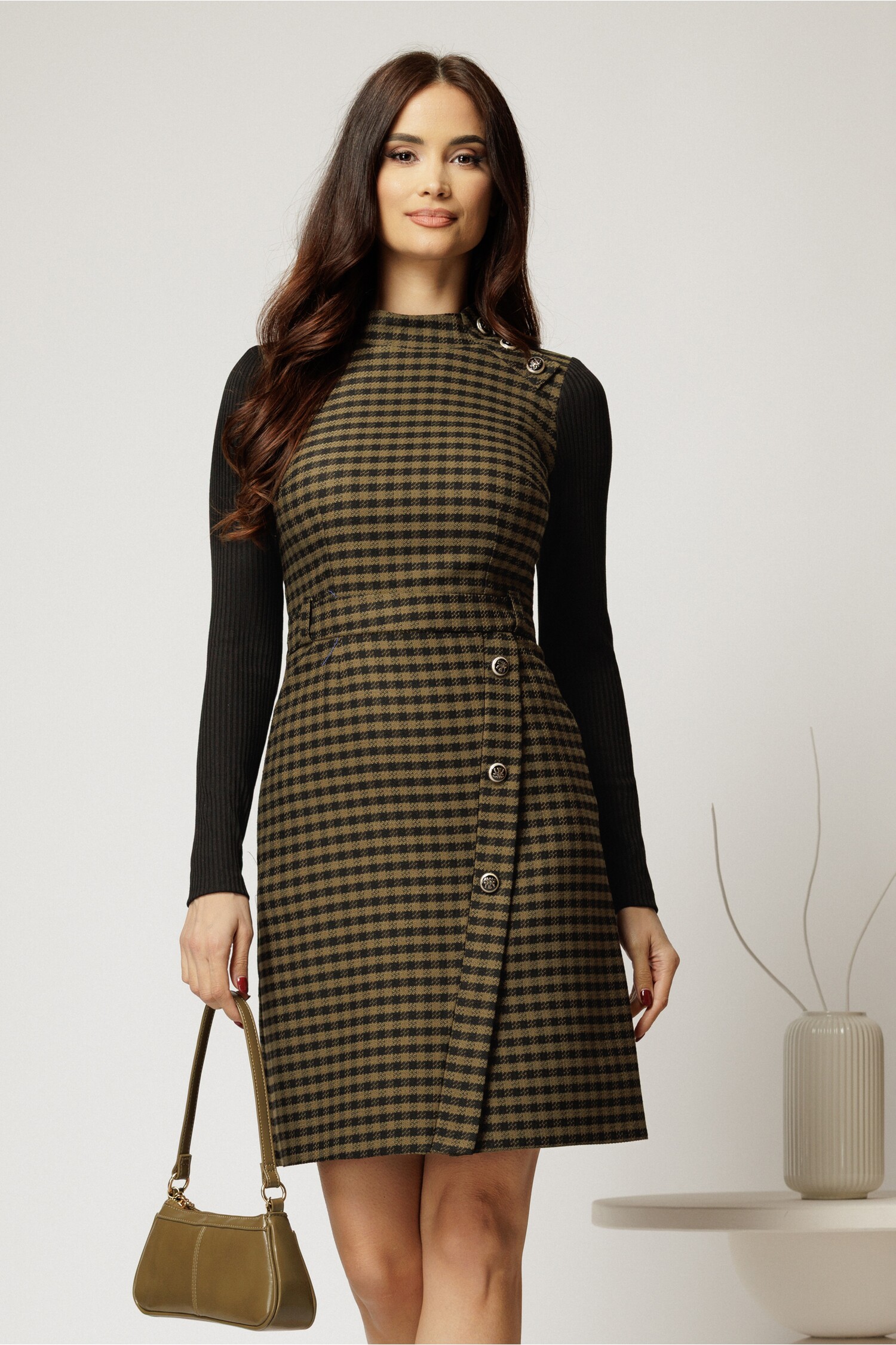 Rochie Carouri Kaki cu Nasturi - Stil Eleg Casual