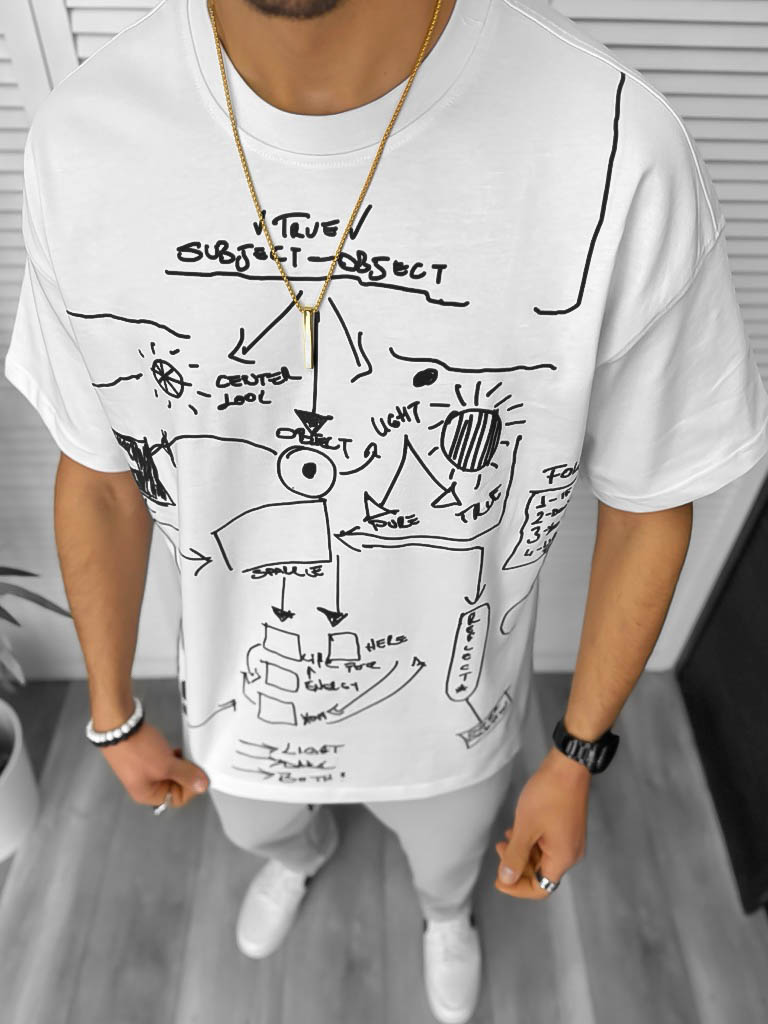 Tricou Barbati Alb Oversize cu Imprimeu Y181