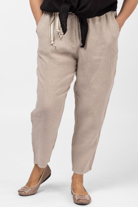 Pantaloni in bej Shopika cu talie elastica