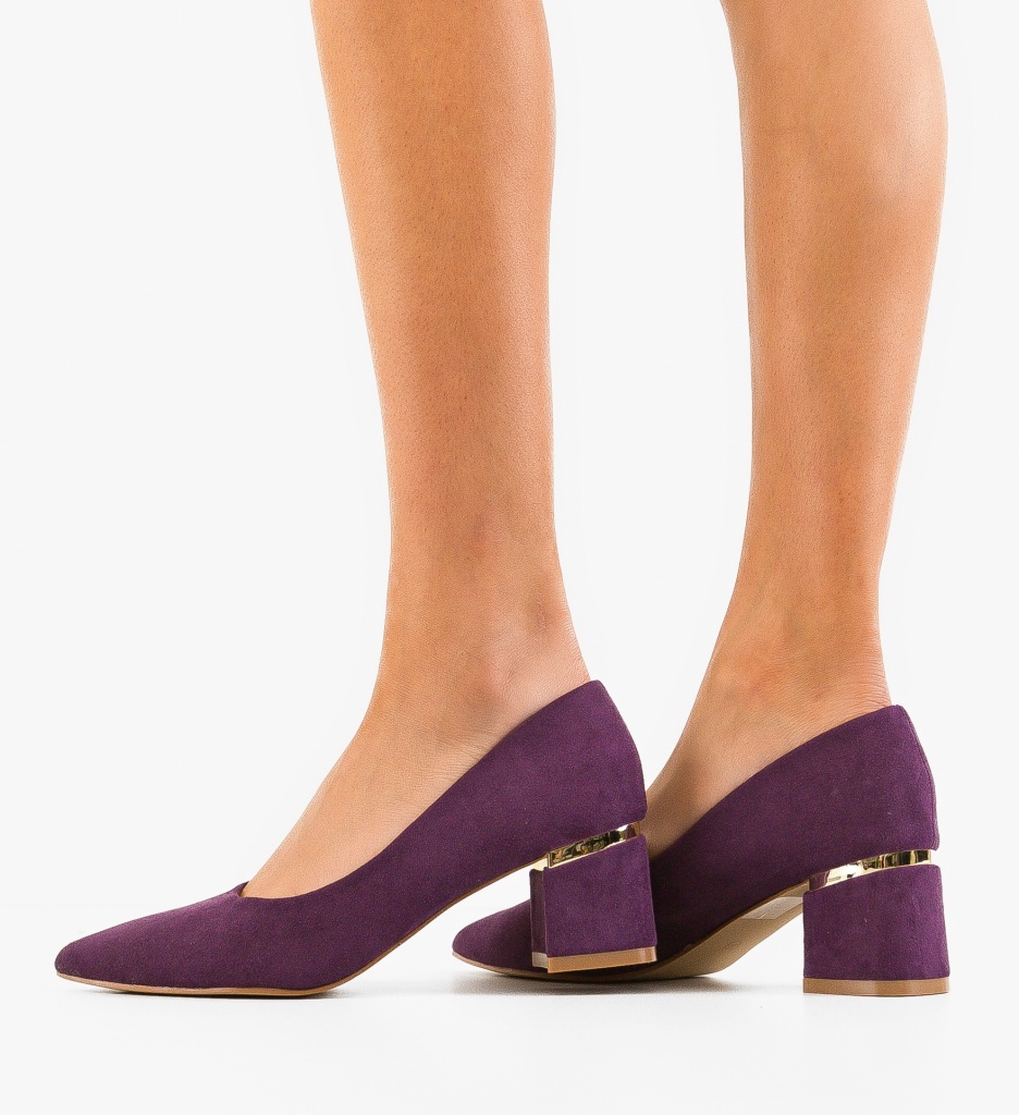 Pantofi dama Hazmelo Mov cu toc elegant - imagine 3