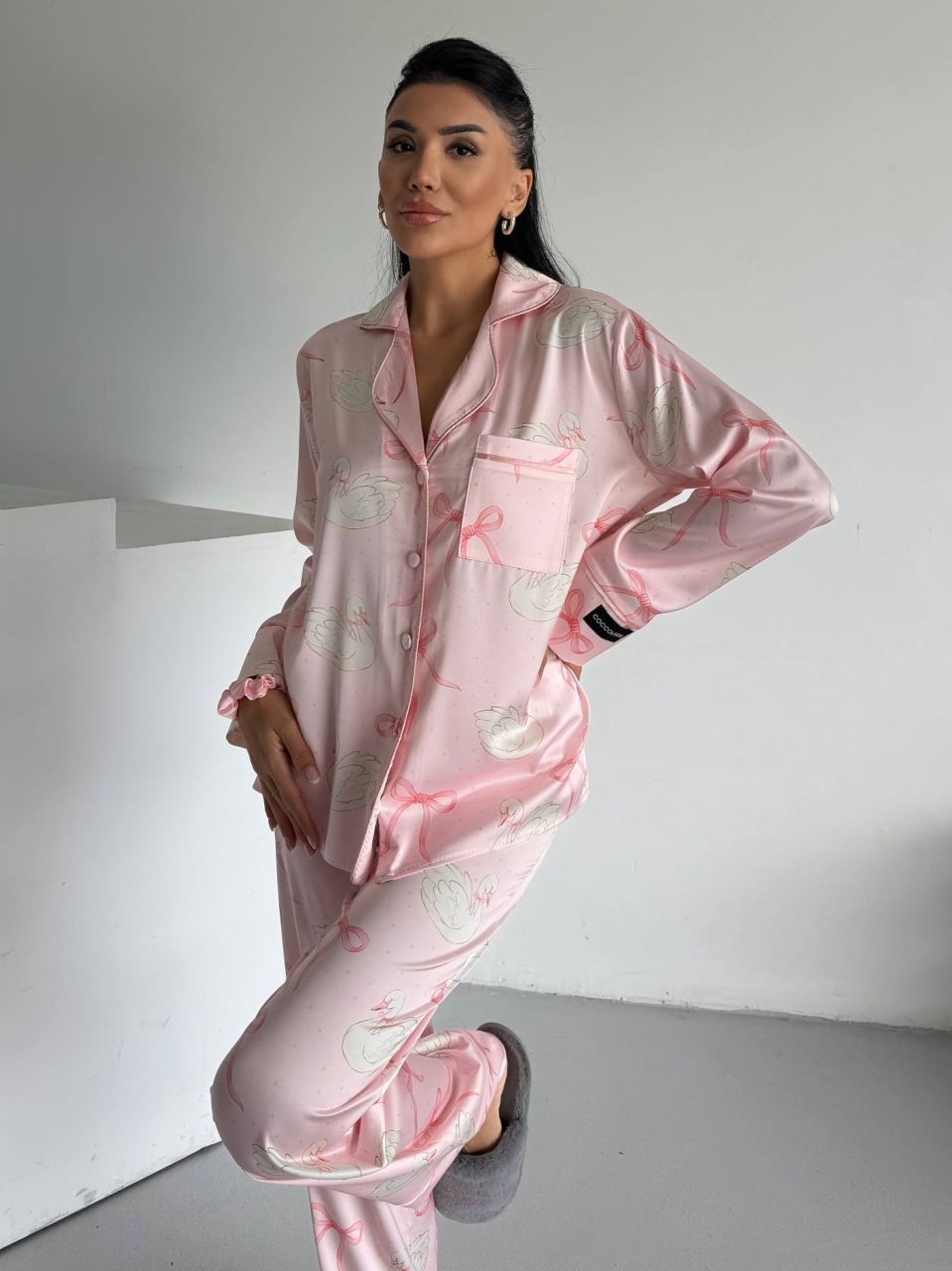 Set Pijama Dama 2 Piese Delis, Roz cu Fundite - imagine 4