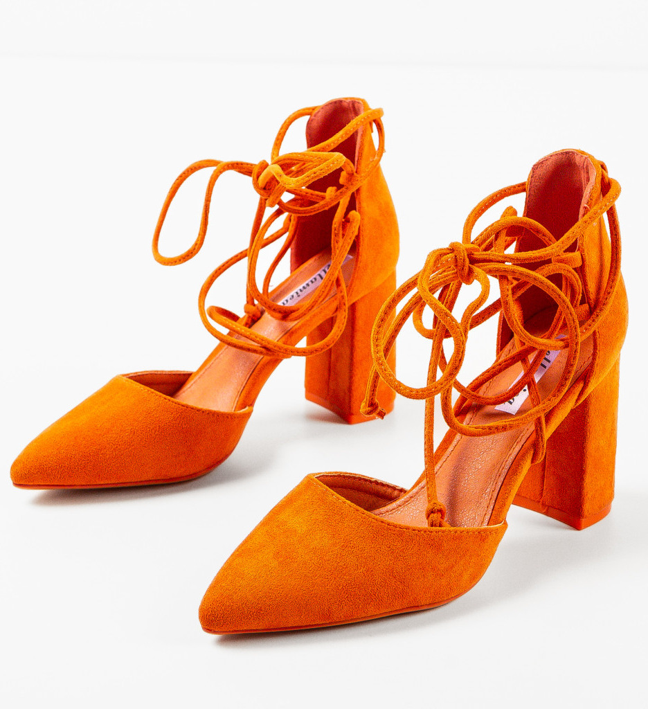 Pantofi Chelsea Dama Portocalii cu Toc - Stil Unic - imagine 5