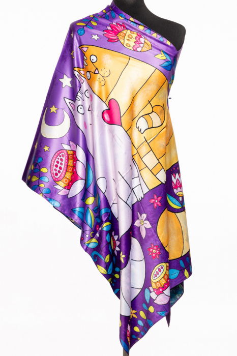 Eșarfă Matase Pisici Shopika | Design Reversibil - imagine 1