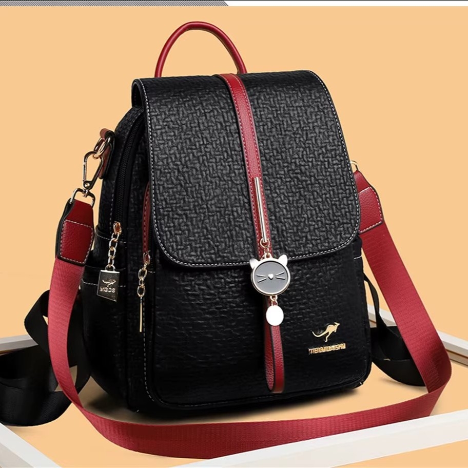 Rucsac dama Iliris GT3605 Picadili, Negru/Rosu - imagine 3