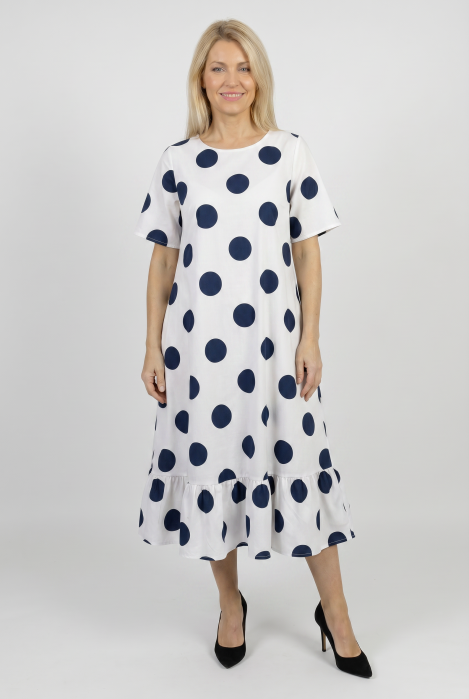Rochie Shopika Lejera Imprimeu Buline Alb-Bleumarin