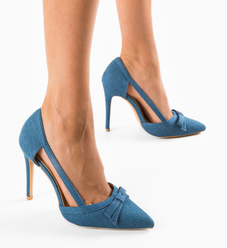 Pantofi Delshad Albastri Eleganți cu Toc - imagine 2