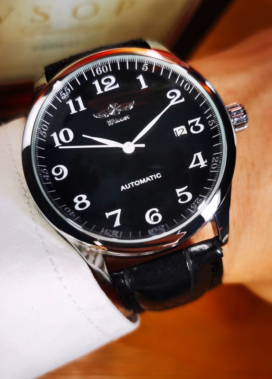 Ceas Barbatesc Winner Automatic, Piele Naturala, Cadran Negru - imagine 2