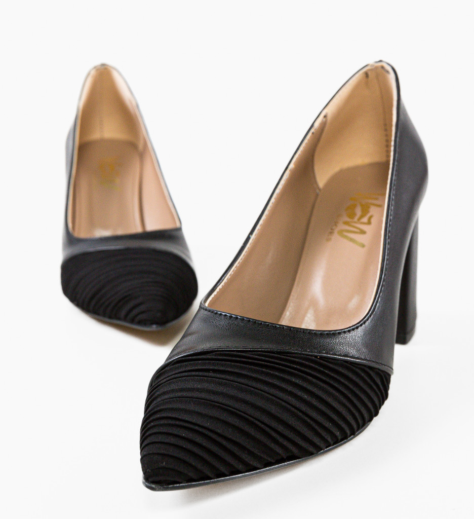 Pantofi Damande Negri Eleganți cu Toc - imagine 5