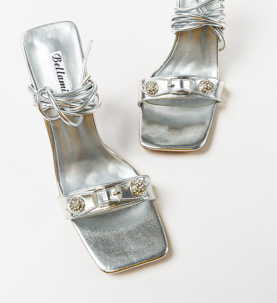 Sandale cu Toc Argintii - Look Elegant - imagine 6