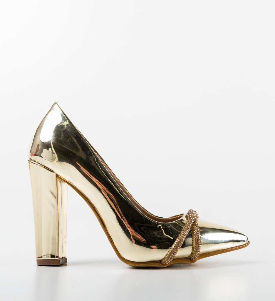Pantofi Draghici Aurii Eleganți cu Toc - imagine 4