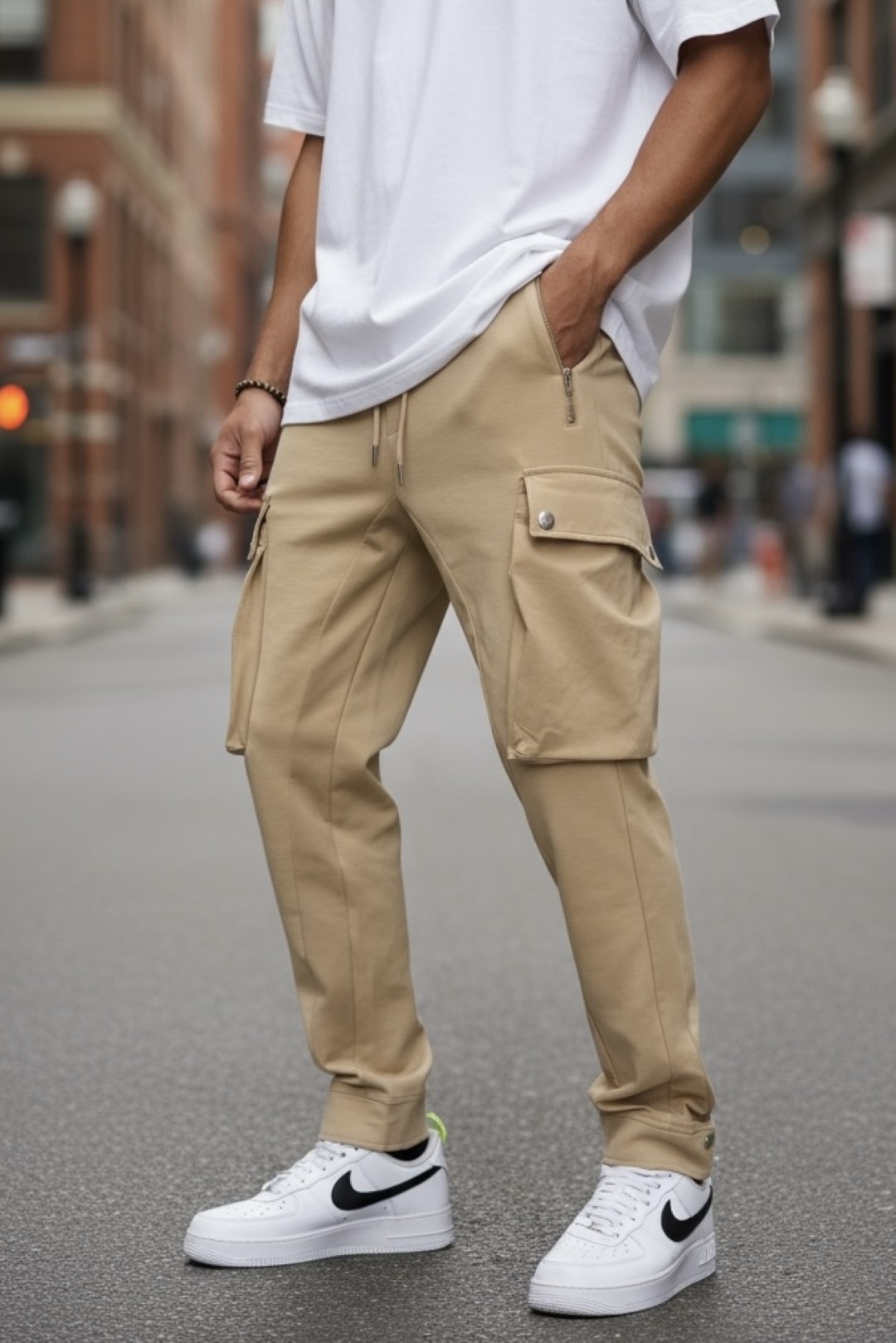 Pantaloni Trening Cargo Bej Conici