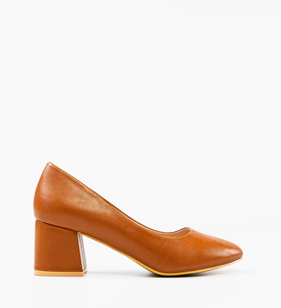 Pantofi dama Cobb Camel cu toc elegant - imagine 4