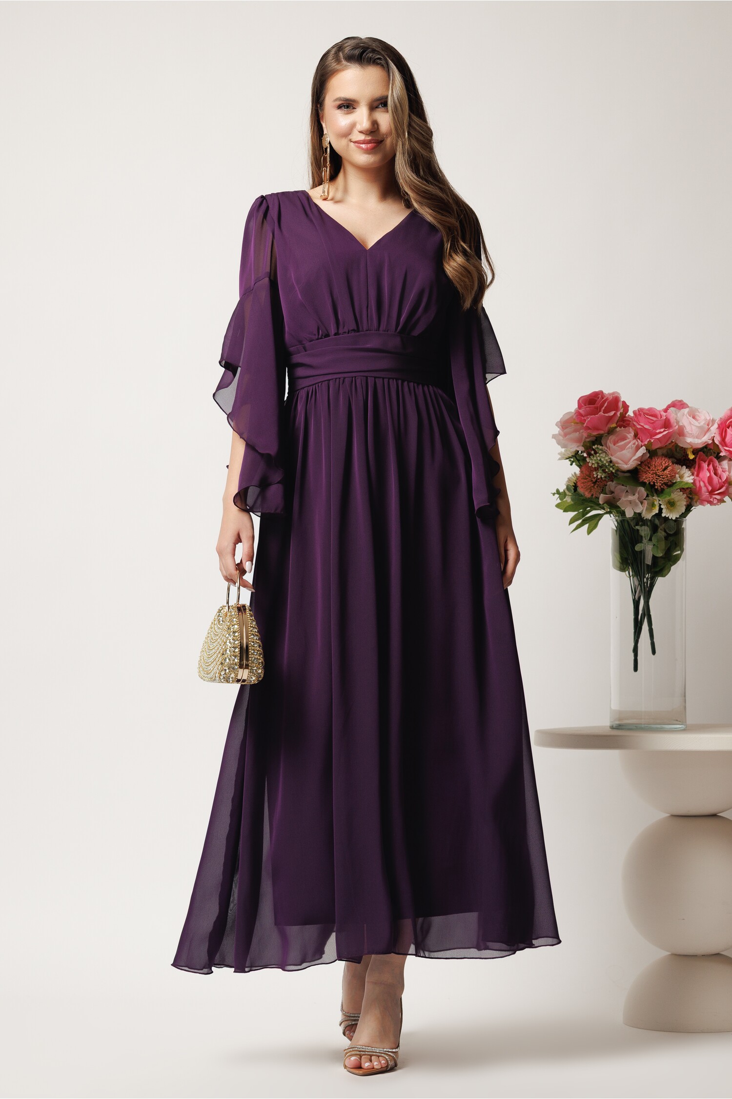 Rochie Lunga Mov Voal Eleganta Moze