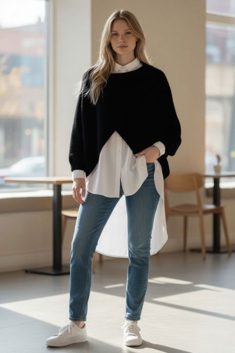 Poncho Elegant Asimetric Shopika | Negru
