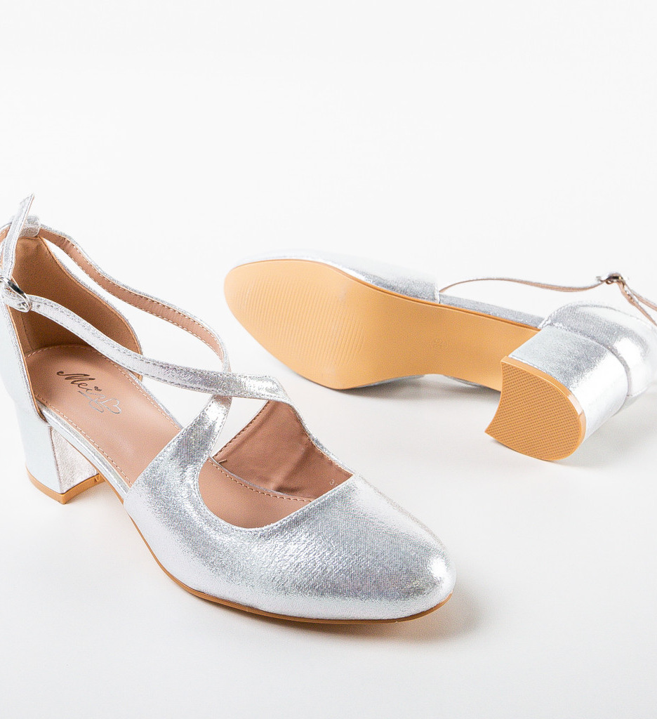 Pantofi Dama Argintii cu Toc Eleganți - imagine 6