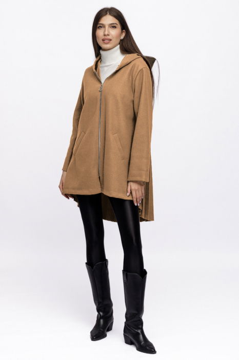 Jacheta Camel Shopika cu Glugă și Pliseu
