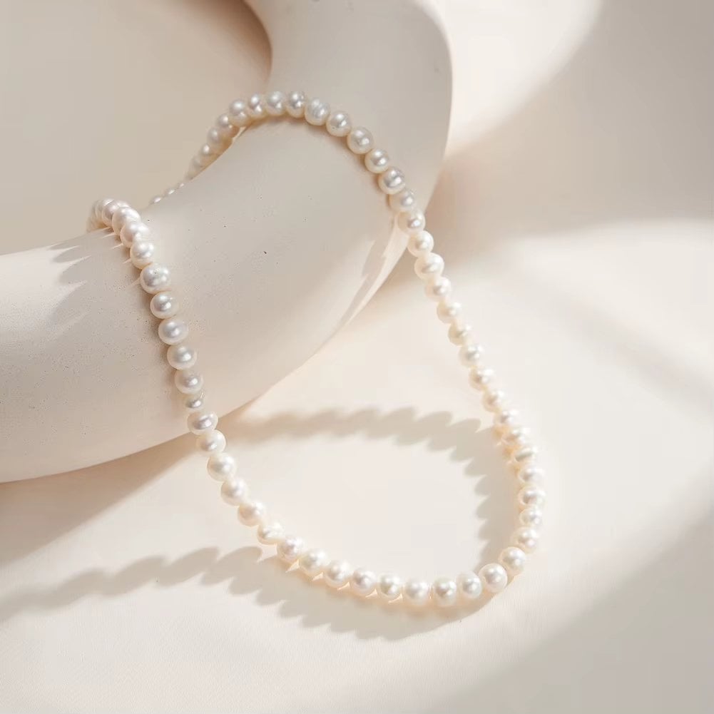 Lantisor Argint Delis Choker cu Perle Placat Aur - imagine 4