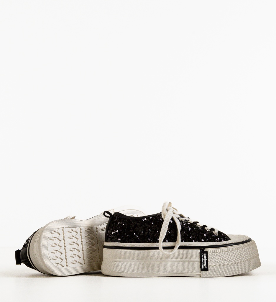 Sneakers Dama Paiety Negri | Design Eleganț - imagine 4