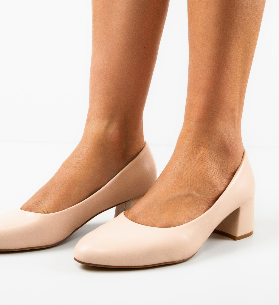Pantofi Bubay Bej Eleganți cu Toc - imagine 2