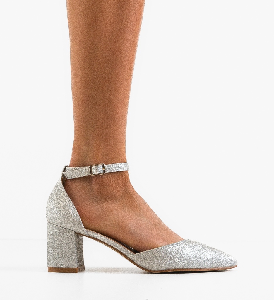 Pantofi Oppe Argintii cu Toc Eleganți - imagine 6