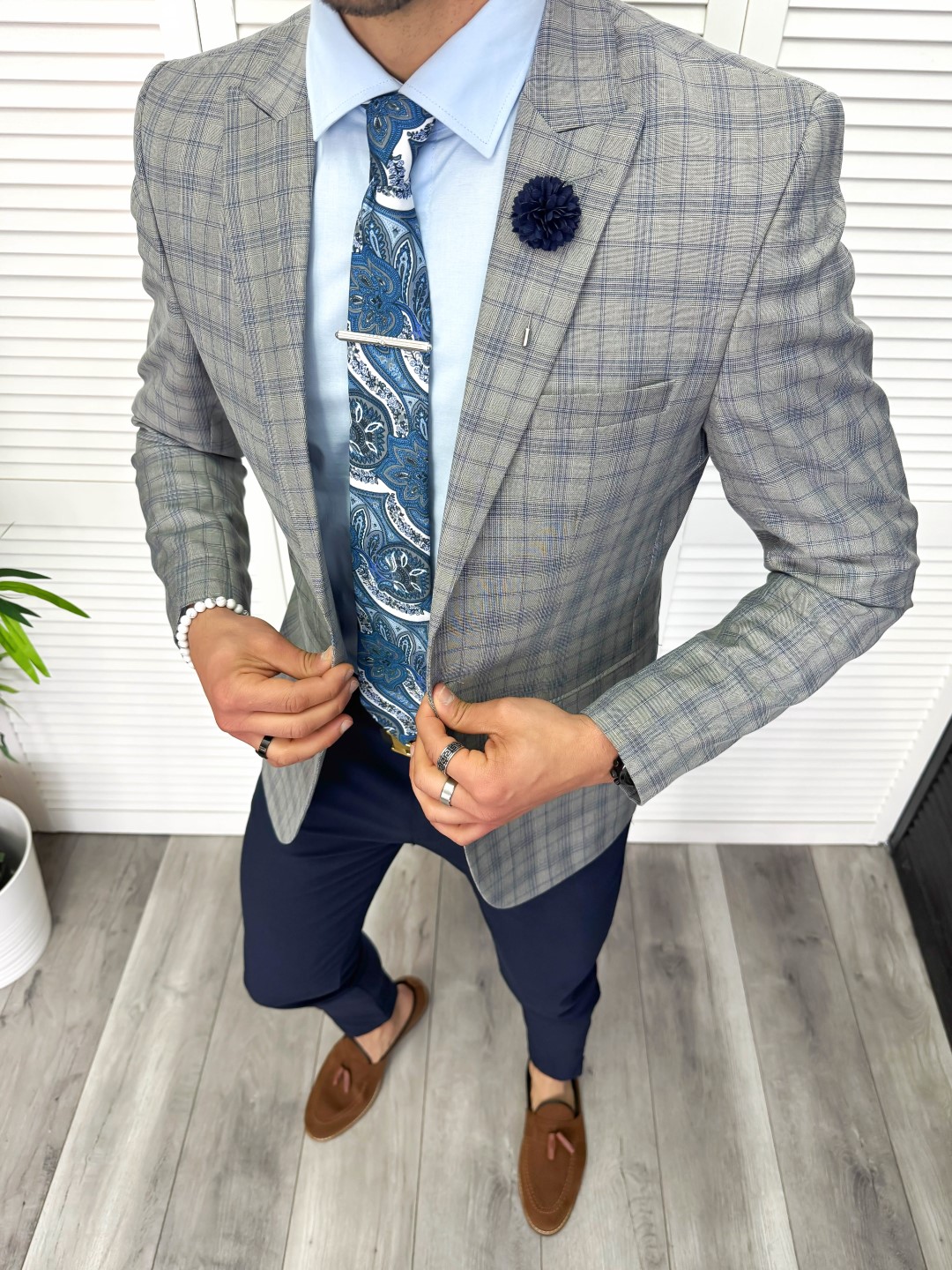 Sacou Slim Fit Barbati în Carouri - Design Modern