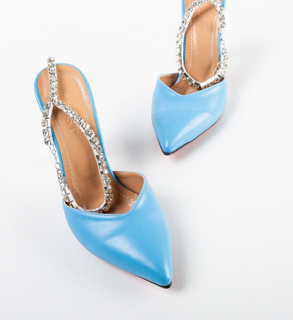 Pantofi Reberta Albastri Eleganți cu Toc - imagine 6