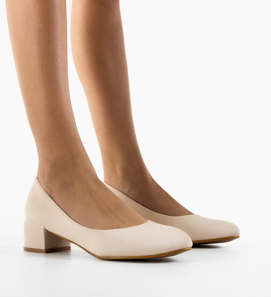 Pantofi Nora Bej cu Toc Eleganți - imagine 2