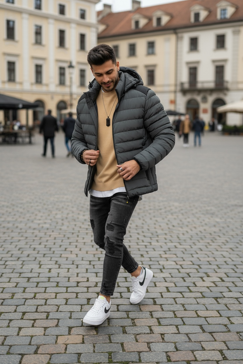 Geacă Bărbați Iarnă Gri - Căldură și Stil