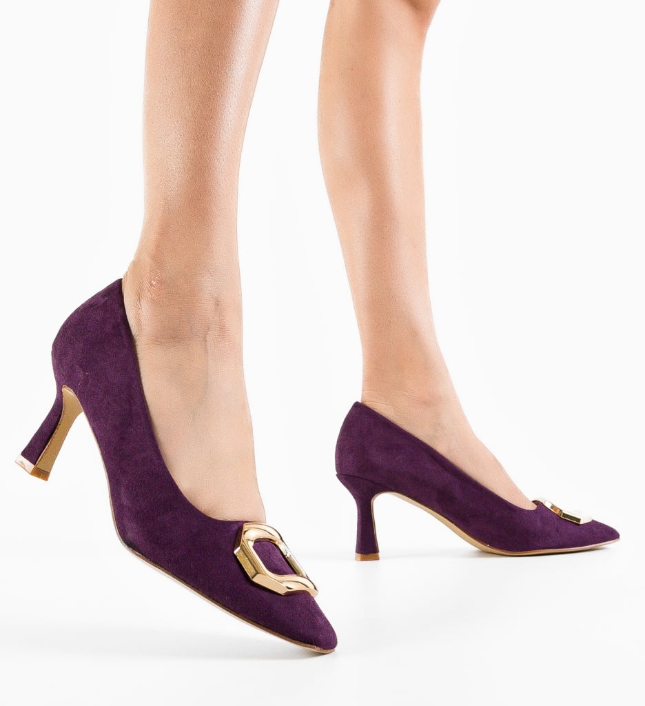 Pantofi Dama Lesedi Mov cu Toc Eleganți - imagine 2
