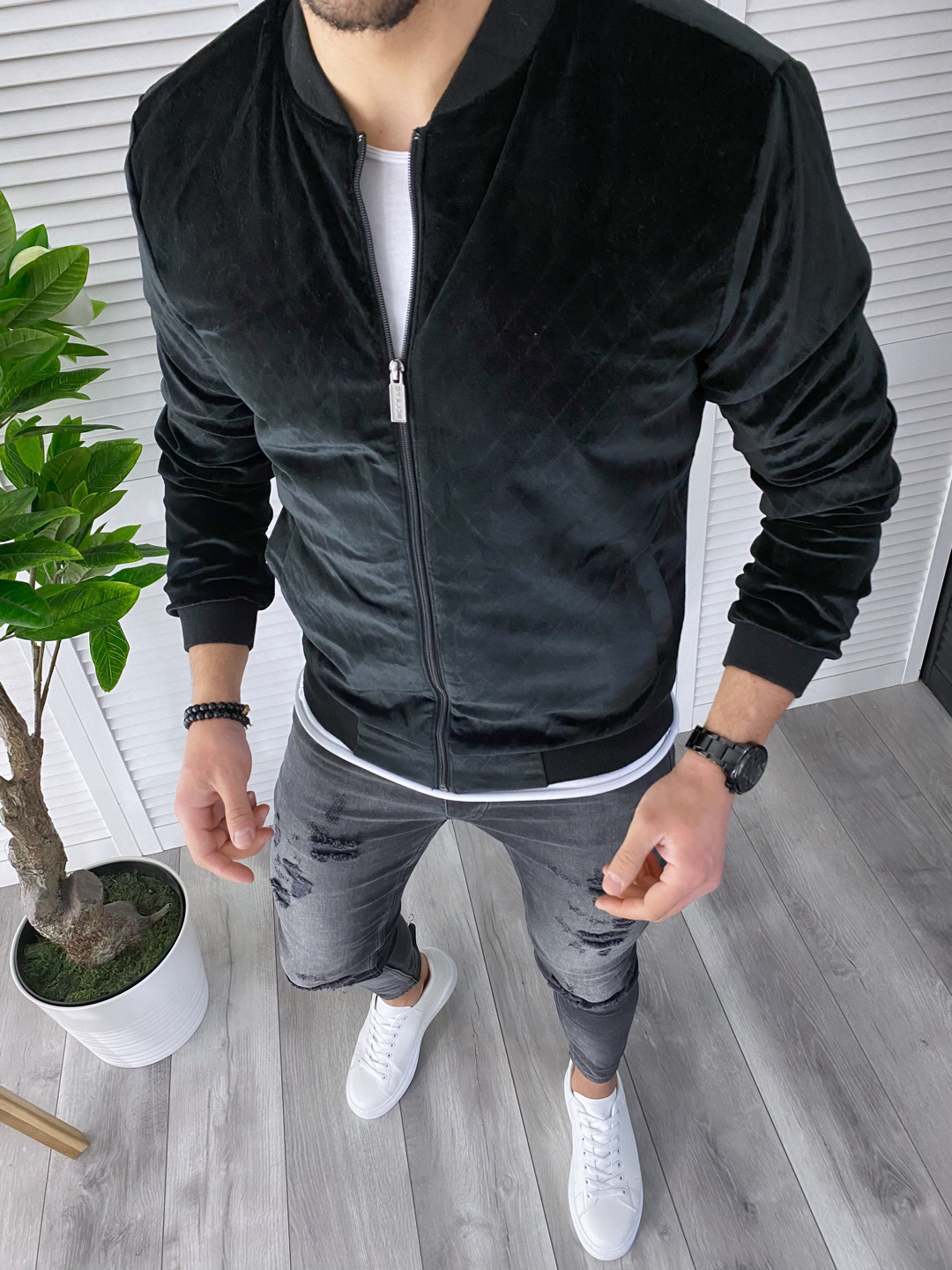 Geacă Barbăți Toamnă Slim Fit Catifea B3034