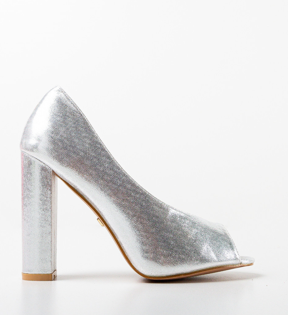 Pantofi Mervin Argintii cu Toc Elegant - imagine 4