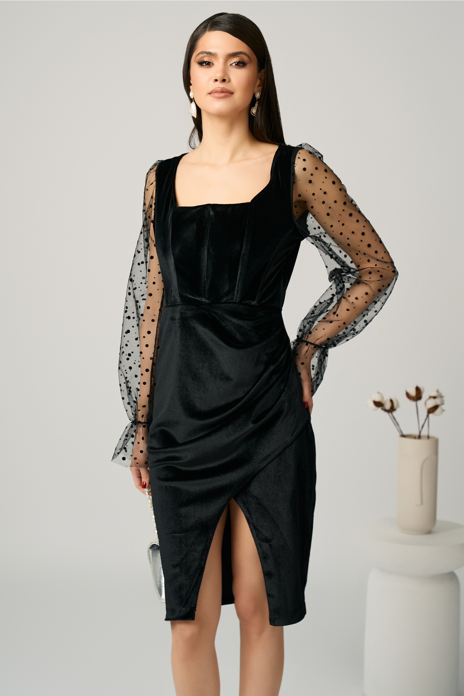 Rochie Eleganta Catifea Neagra | Stil Unic - imagine 1