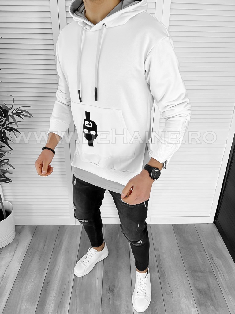 Hanorac Barbati Alb Slim Fit - Stil Modern