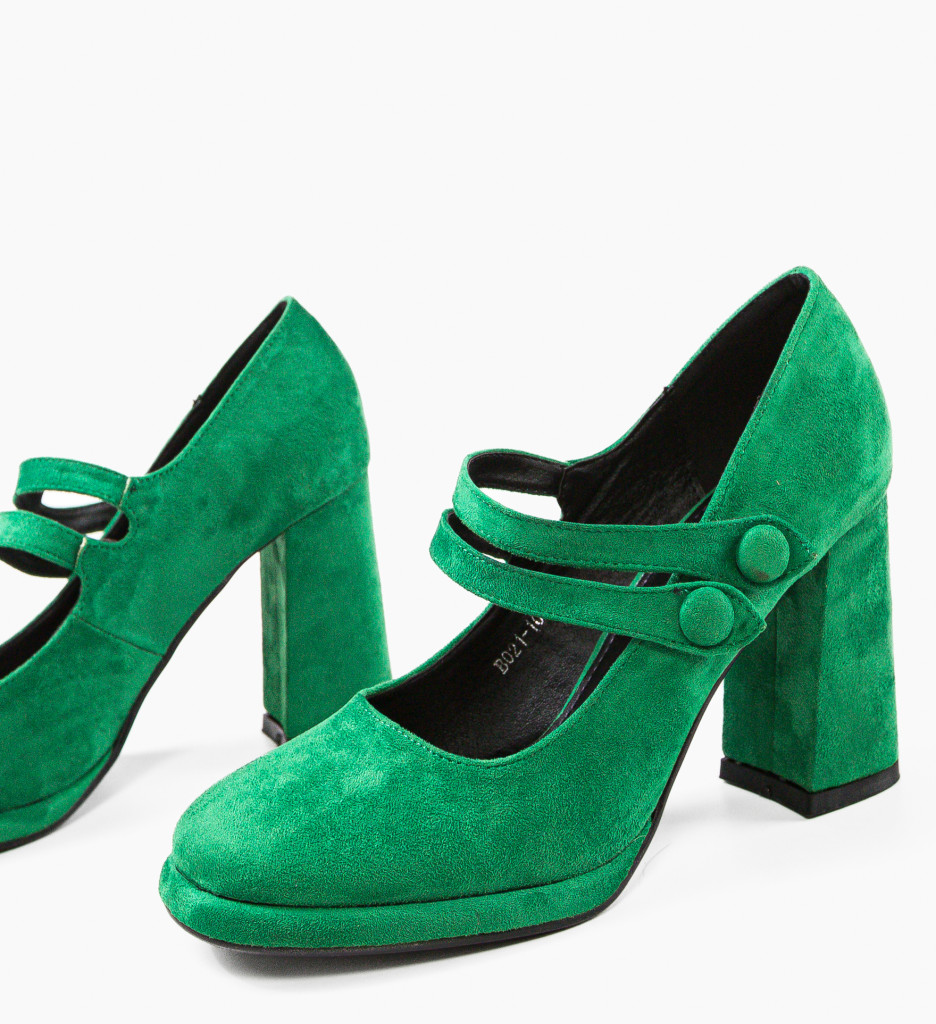 Pantofi Dama Verzi Vintage, Toc Elegant - imagine 5
