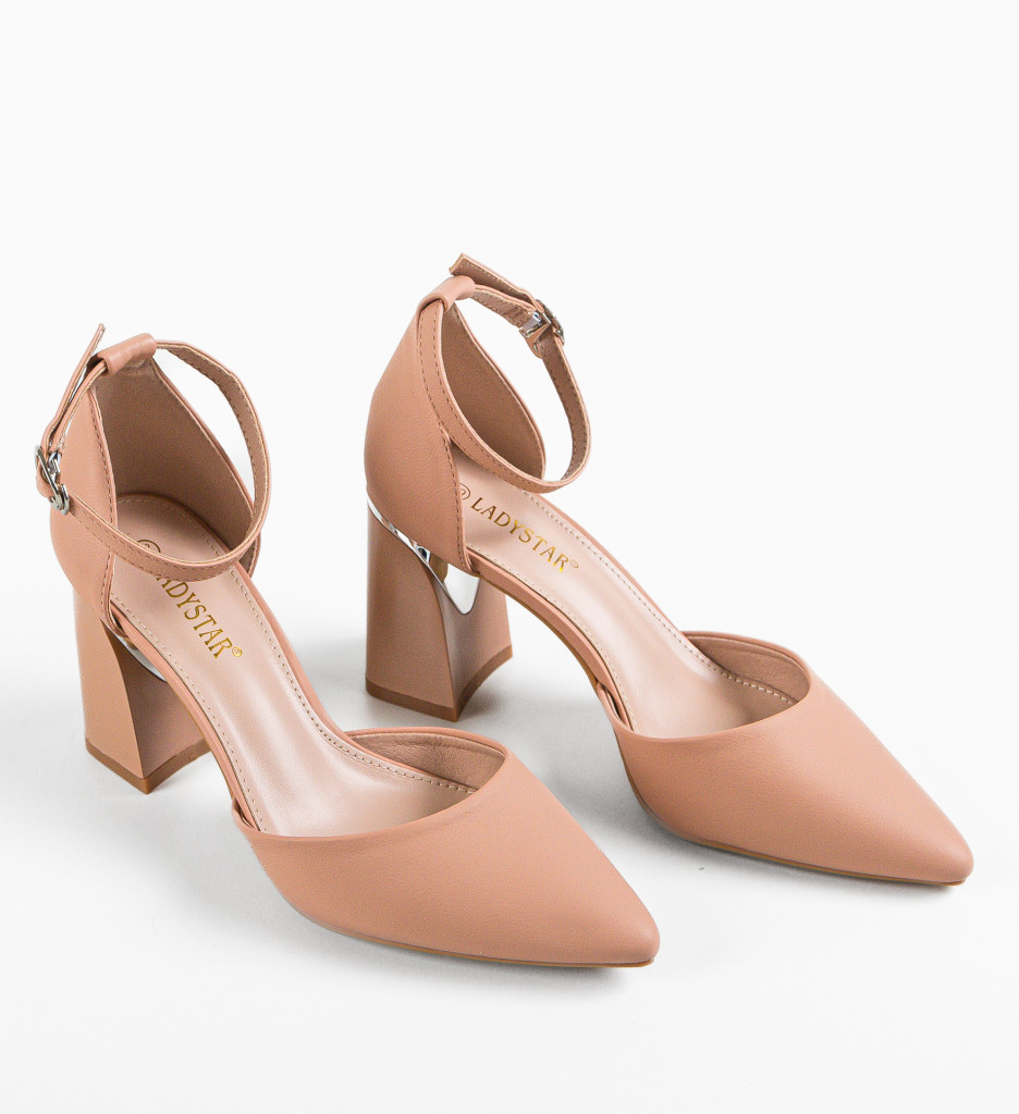 Pantofi Popey Roz Eleganți cu Toc - imagine 13