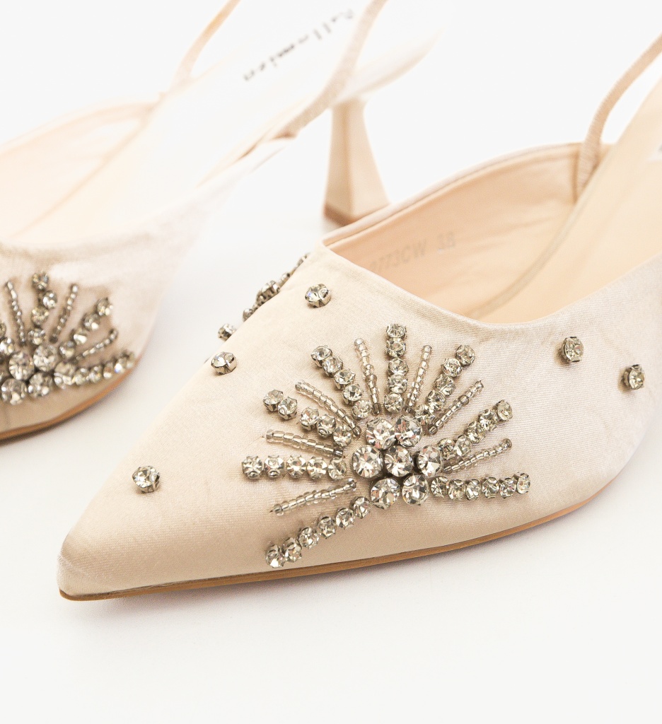 Pantofi Betsy Bej Eleganți cu Toc - imagine 3