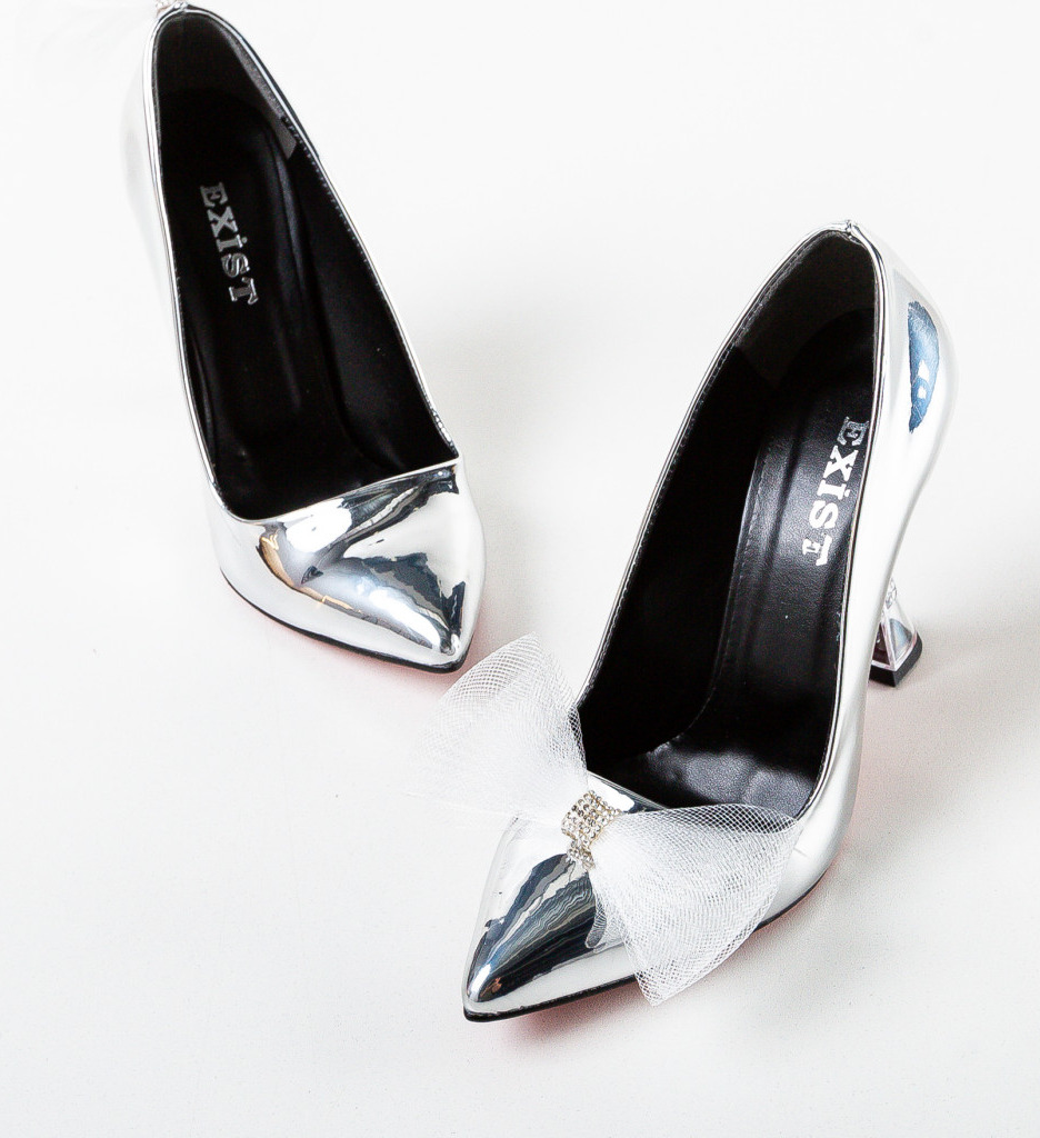 Pantofi Dama Yret Argintii cu Toc Elegant - imagine 5