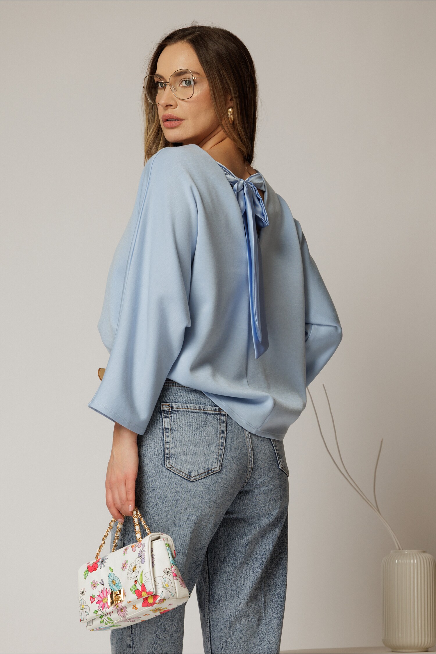 Bluza Casual Jerse Bleu cu Fundă Spate