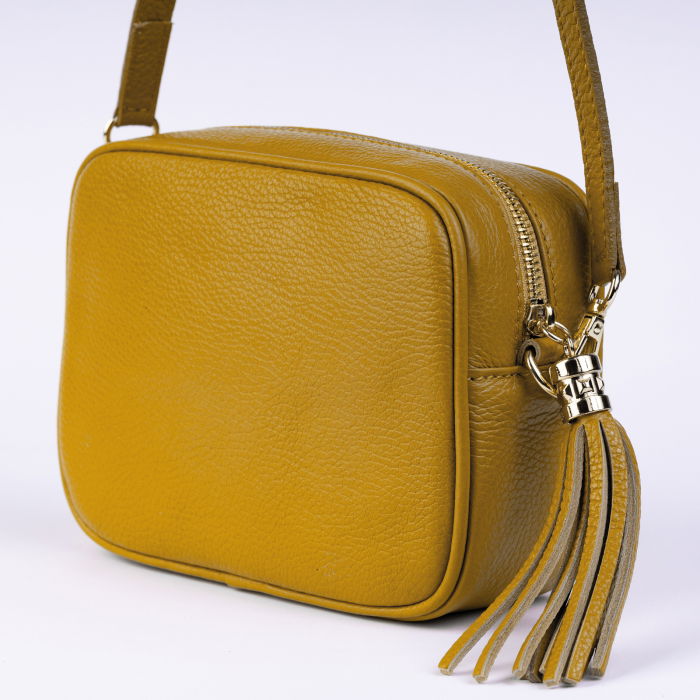 Geanta Crossbody Shopika Piele Naturală Galben Mustar - imagine 1