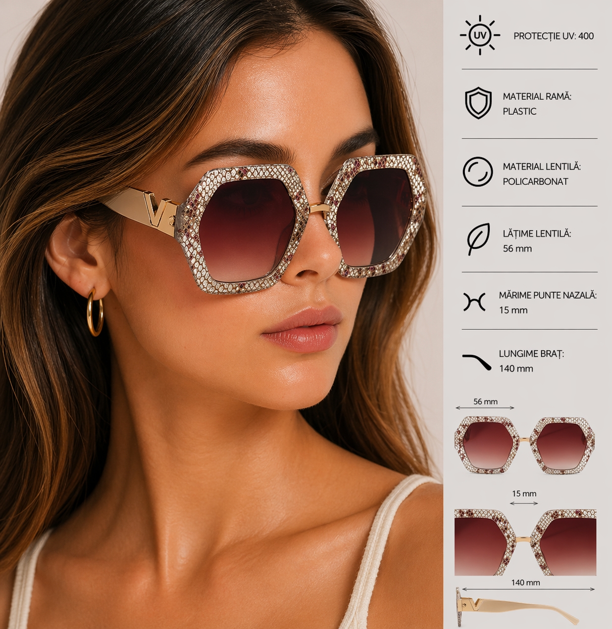 Ochelari Picadili SG108 Crem cu Protecție UV400 - imagine 4